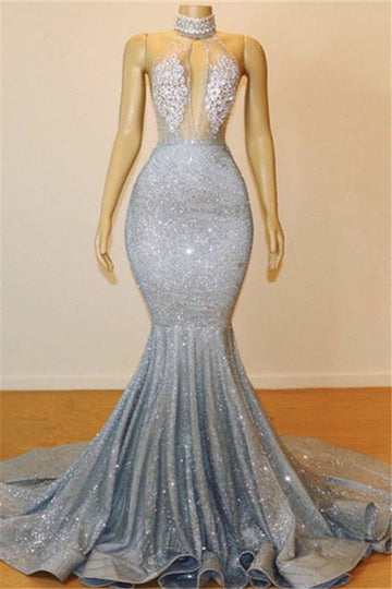 MERMAID HALTER SLEEVELESS FLOOR-LENGTH ROM DRESS HZ1023